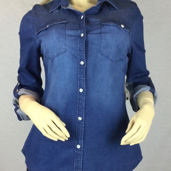 Denim indigo blue stonewashed women’s denim shirt with full front opening - Picture 1 of 11